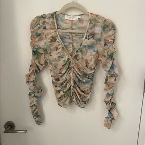 Astr Multicolor Mesh Ruched Blouse